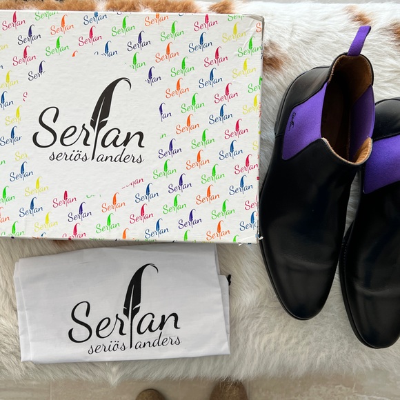 SERFAN CHELSEA Italian 43 Mens BOOT CALF LEATHER BLACK PURPLE US 10.5 in Box EUC - Picture 16 of 17